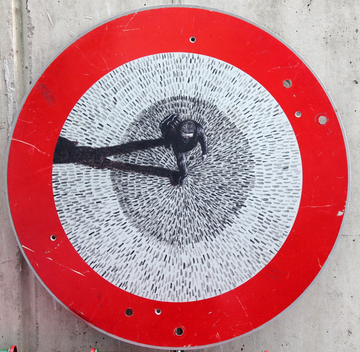 Einbahn 1, Akryl auf Verkehrstafel, 2016