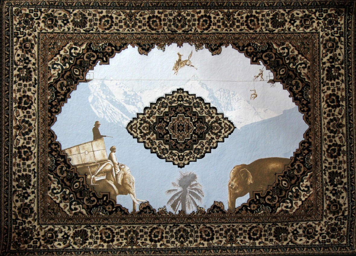 Orient-Glossglocknerrausch, Akryl auf Teppich, 280 x 380 cm, 2014