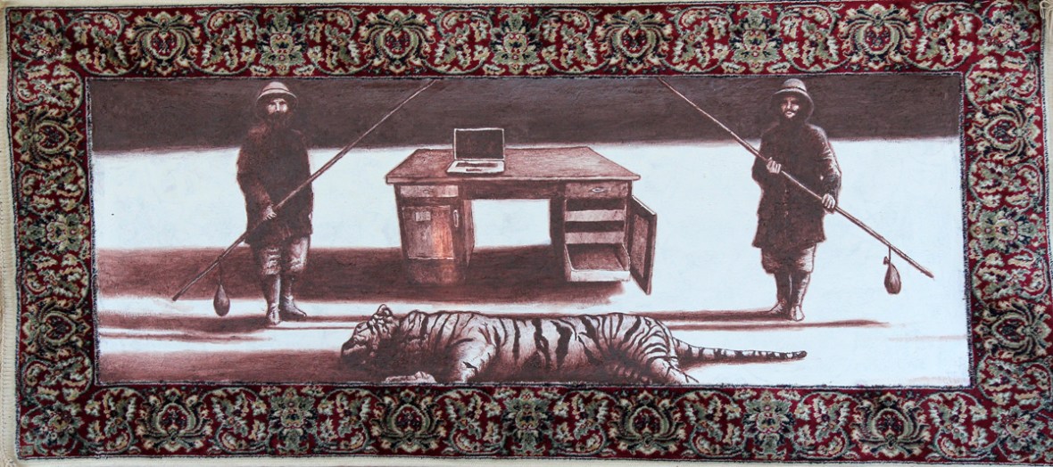 Der weisse Sand des Mohndes III, Akryl auf Teppich, 62 x 140 cm, 2014