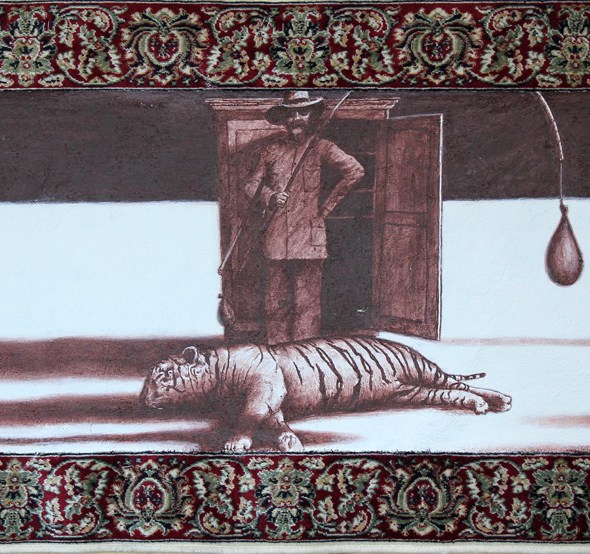 Der weisse Sand des Mohndes IV, Akryl auf Teppich, 62 x 140 cm, 2014