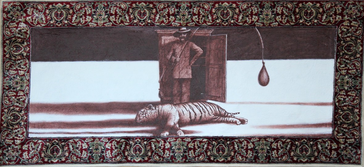 Der weisse Sand des Mohndes IV, Akryl auf Teppich, 62 x 140 cm, 2014